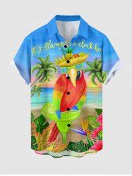 Chemise hawaïenne grande taille pour homme, à imprimé perroquet, cocotier et fleurs, paysage marin, boutons et poche. - Bleu clair L