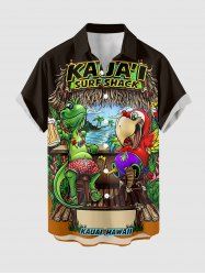 Cartoon Parrot Lizard Seascape Print Hawaii Button Pocket Shirt For Men -  
