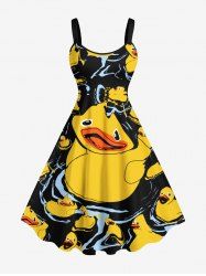 Robe trapèze hawaïenne à imprimé canard mignon grande taille - Noir M