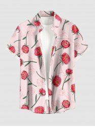 Chemise hawaïenne grande taille pour homme, à imprimé rose et feuilles, boutons et poche. - Rose  3XL