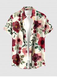 Plus Size Flowers Leaf Print Buttons Pocket Hawaii Shirt For Men -  