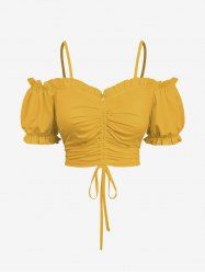Débardeur à épaules dénudées, froncé et froncé, grande taille - Jaune S