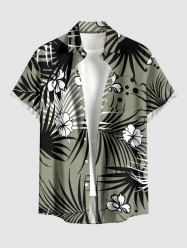 Tropical Leaf Hibiscus Flower Print Hawaii Button Pocket Shirt For Men - Vert clair 4XL