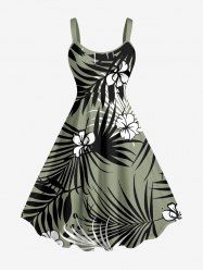Robe trapèze hawaïenne à imprimé floral tropical et feuilles d'hibiscus grande taille - Vert clair XS