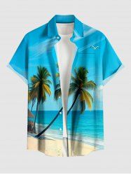 Coconut Tree Sea Beach Print Hawaii Button Pocket Shirt For Men - Bleu Ciel L