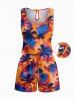 Matching Hawaii Shirt and Romper Beach Outfit Coconut Tree Tie Dye Printed for Couples -  