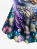 T-shirt à manches courtes grande taille avec imprimé chat à paillettes colorées, ballon et vagues, dégradé ombré - Multi-A 6X