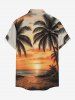 Chemise hawaïenne grande taille pour homme, imprimée cocotiers, soleil et paysage marin, avec poches et boutons. - Brun Doré M