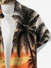 Chemise hawaïenne grande taille pour homme, imprimée cocotiers, soleil et paysage marin, avec poches et boutons. - Brun Doré M