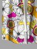 Chemise hawaïenne grande taille pour homme, imprimée de fleurs de papaye et de fruits, avec boutons et poche. - Jaune 5XL