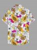 Chemise hawaïenne grande taille pour homme, imprimée de fleurs de papaye et de fruits, avec boutons et poche. - Jaune 5XL