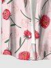Chemise hawaïenne grande taille pour homme, à imprimé rose et feuilles, boutons et poche. - Rose  3XL