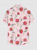 Chemise hawaïenne grande taille pour homme, à imprimé rose et feuilles, boutons et poche. - Rose  3XL