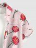 Chemise hawaïenne grande taille pour homme, à imprimé rose et feuilles, boutons et poche. - Rose  3XL