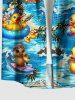 Plus Size Ducks Coconut Tree Flowers Print Buttons Pocket Hawaii Shirt For Men -  