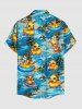 Plus Size Ducks Coconut Tree Flowers Print Buttons Pocket Hawaii Shirt For Men -  