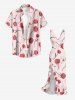 Rose Flower Leaf Print Hawaii Ruffles Split Surplice Dress -  