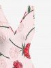 Robe hawaïenne à imprimé de roses et de feuilles, à volants et fente cache-cœur - Rose  XXL