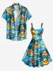 Robe débardeur hawaïenne grande taille à imprimé canards, cocotiers et fleurs - Bleu 4X