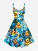 Robe débardeur hawaïenne grande taille à imprimé canards, cocotiers et fleurs - Bleu 4X