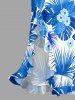 Flowers Tropical Leaf Print Hawaii Ruffles Split Surplice Dress -  