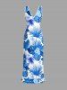 Robe hawaïenne à imprimé floral tropical et feuilles, à volants et fente cache-cœur - Bleu XXL