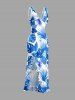 Flowers Tropical Leaf Print Hawaii Ruffles Split Surplice Dress -  