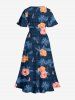 Robe mi-longue fendue hawaïenne à imprimé de cocotiers et d'hibiscus grande taille - Bleu profond 2X