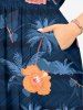 Robe mi-longue fendue hawaïenne à imprimé de cocotiers et d'hibiscus grande taille - Bleu profond 2X