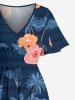 Robe mi-longue fendue hawaïenne à imprimé de cocotiers et d'hibiscus grande taille - Bleu profond 2X