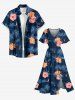 Robe mi-longue fendue hawaïenne à imprimé de cocotiers et d'hibiscus grande taille - Bleu profond 2X