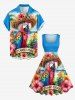 Plus Size Parrot Fruit Juice Hibiscus Flowers Print 1950s Hawaii Vintage Dress -  