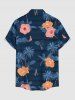 Chemise hawaïenne grande taille pour homme, à imprimé floral hibiscus et cocotiers, avec poches et boutons. - Bleu profond L