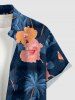 Chemise hawaïenne grande taille pour homme, à imprimé floral hibiscus et cocotiers, avec poches et boutons. - Bleu profond L