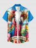 Chemise hawaïenne grande taille pour homme, à imprimé perroquet, jus de fruits et fleurs d'hibiscus, boutons et poche. - Bleu Ciel L