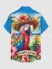 Chemise hawaïenne grande taille pour homme, à imprimé perroquet, jus de fruits et fleurs d'hibiscus, boutons et poche. - Bleu Ciel L
