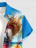 Chemise hawaïenne grande taille pour homme, à imprimé perroquet, jus de fruits et fleurs d'hibiscus, boutons et poche. - Bleu Ciel L
