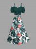 Jupe hawaïenne fendue à imprimé de feuilles tropicales et fleurs d'hibiscus grande taille - Vert profond 6X