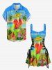Robe débardeur hawaïenne à lacets avec imprimé perroquet, cocotier, fleurs et paysage marin - Bleu Ciel L