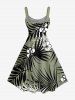 Robe trapèze hawaïenne à imprimé floral tropical et feuilles d'hibiscus grande taille - Vert clair XS