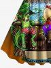 Cartoon Parrot Lizard Seascape Print Hawaii A Line Dress - Café profond 6X