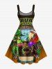 Cartoon Parrot Lizard Seascape Print Hawaii A Line Dress - Café profond 6X