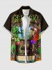 Chemise à poches boutonnées grande taille pour homme, imprimée perroquet, lézard et paysage marin, style hawaïen - Café profond L