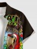 Cartoon Parrot Lizard Seascape Print Hawaii Button Pocket Shirt For Men -  
