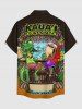 Cartoon Parrot Lizard Seascape Print Hawaii Button Pocket Shirt For Men -  