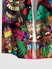 Ethnic Mask Tropical Leaf Hibiscus Flower Print Hawaii Button Pocket Shirt For Men - Brun 5XL