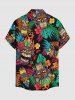 Ethnic Mask Tropical Leaf Hibiscus Flower Print Hawaii Button Pocket Shirt For Men - Brun 5XL