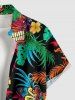 Ethnic Mask Tropical Leaf Hibiscus Flower Print Hawaii Button Pocket Shirt For Men - Brun 5XL
