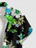 Hibiscus Flower Leaf Print Hawaii Button Pocket Shirt For Men -  