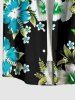Hibiscus Flower Leaf Print Hawaii Button Pocket Shirt For Men -  